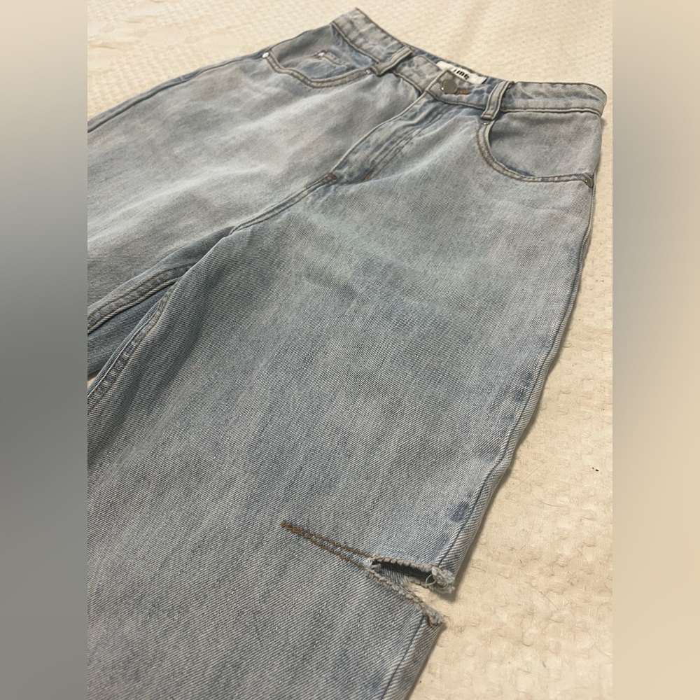 J.ING High Waisted Wide Leg Light Blue Jeans with Slit